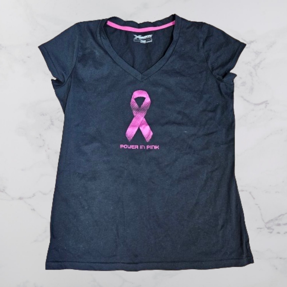 Xersion women's medium black Pink ribbon cancer t-shirt